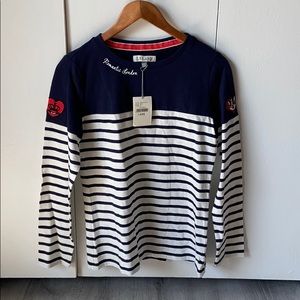 (NWT) E-Land Long Sleeve, Striped, Embroidered Patches